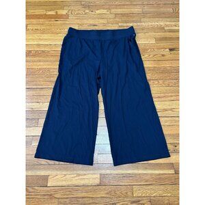 T By Talbots Womens Wide Leg Pants Plus Sz 3X Navy Blue Elastic Waist Pull On